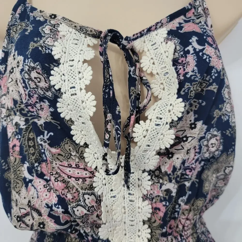 Hummingbird Boho Floral & Crochet V Neck Crop Top Y2K Medium - Picture 5 of 7